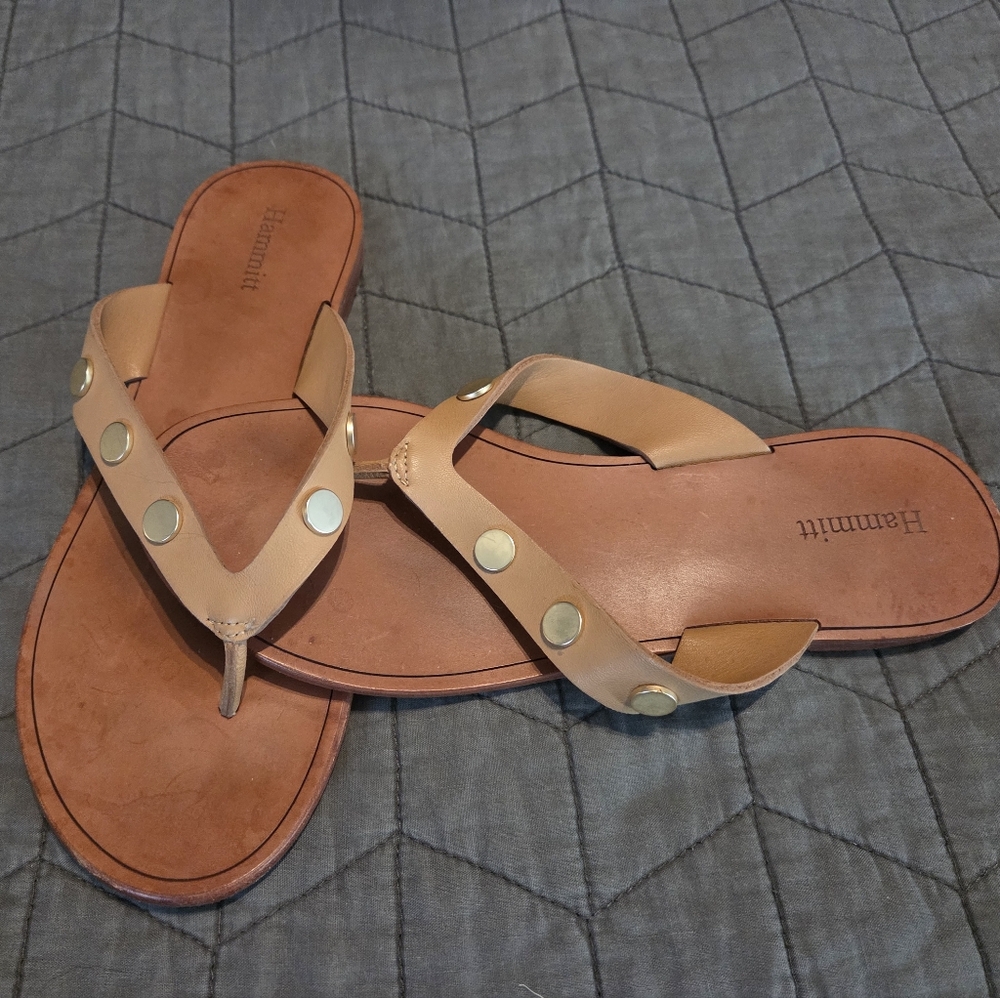 Hammitt Tan Winston Sandals with Gold Rivets, Size 8